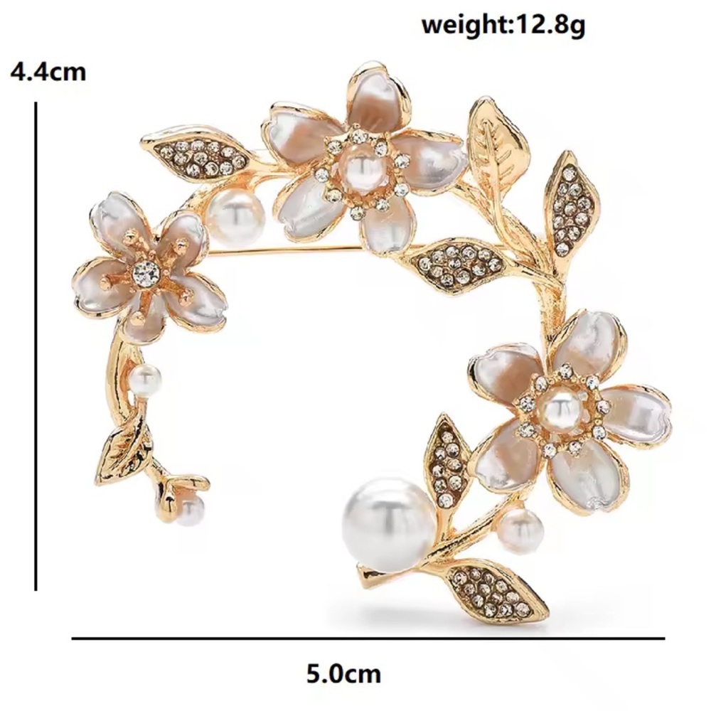 Floral Gold Pearl Elegant Brooch - Picture 4 of 5